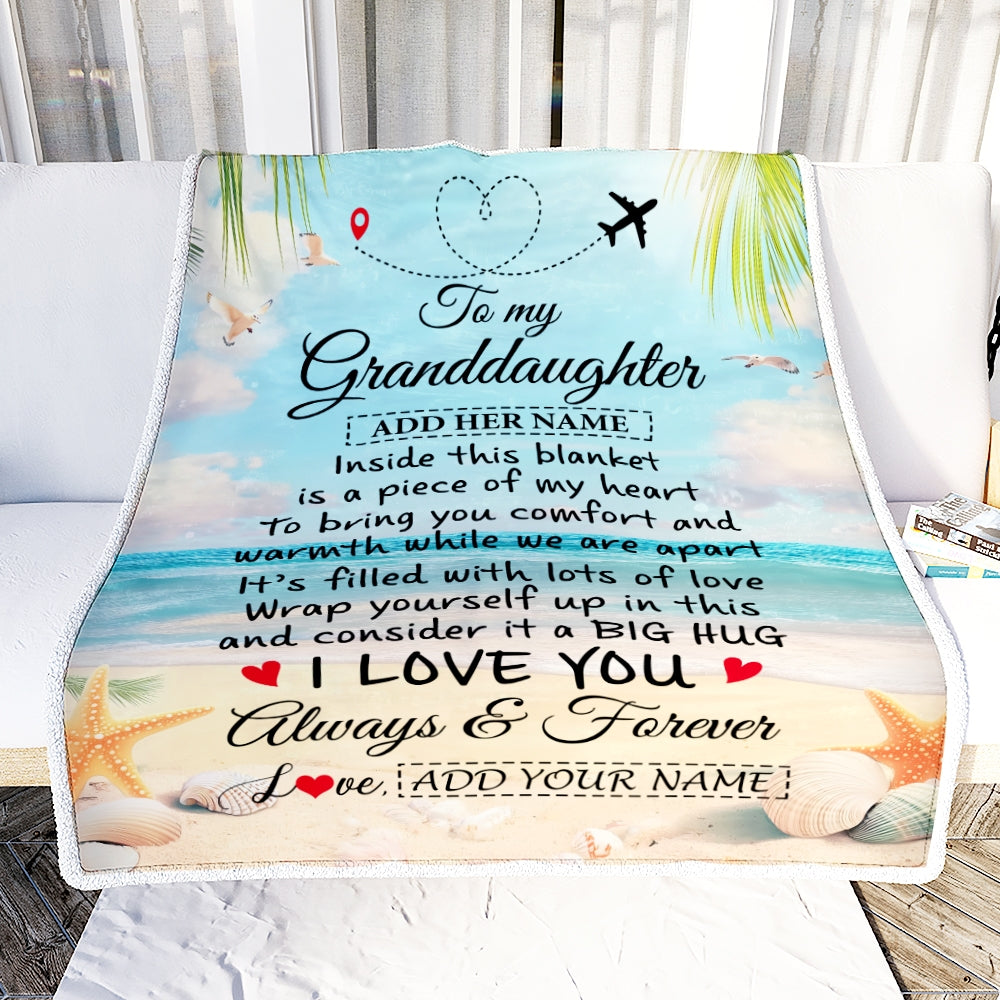 Personalized To My Granddaughter Gifts From Grandma Grandpa Blanket Beach I Love You Birthday Gifts Graduation For Granddaughter Christmas Fleece Blanket | siriusteestore