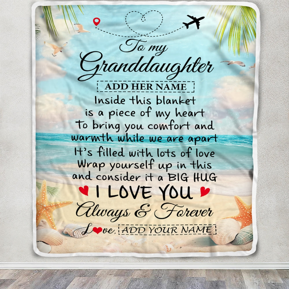 Personalized To My Granddaughter Gifts From Grandma Grandpa Blanket Beach I Love You Birthday Gifts Graduation For Granddaughter Christmas Fleece Blanket | siriusteestore