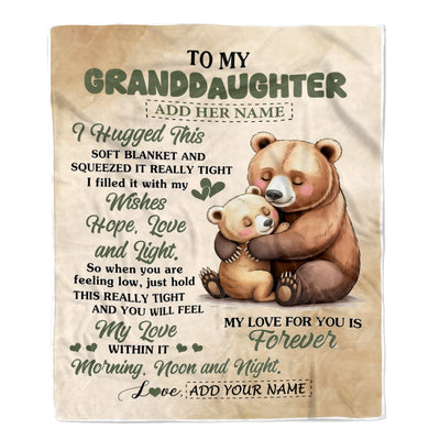 Personalized To My Granddaughter Gifts From Grandma Grandpa Blanket Bear Letter I Hugged This Gifts For Granddaughter Birthday Christmas Custom Fleece Blanket | siriusteestore