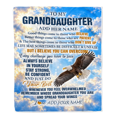 Personalized To My Granddaughter Gifts From Grandma Grandpa Blanket Believe In Yourself Eagle Gifts For Granddaughter Birthday Christmas Custom Fleece Blanket | siriusteestore