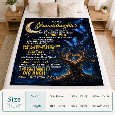 Personalized To My Granddaughter Gifts From Grandma Grandpa Blanket Blue Galaxy Butterfly Moon Birthday Gifts For Granddaughter Christmas Fleece Blanket | siriusteestore