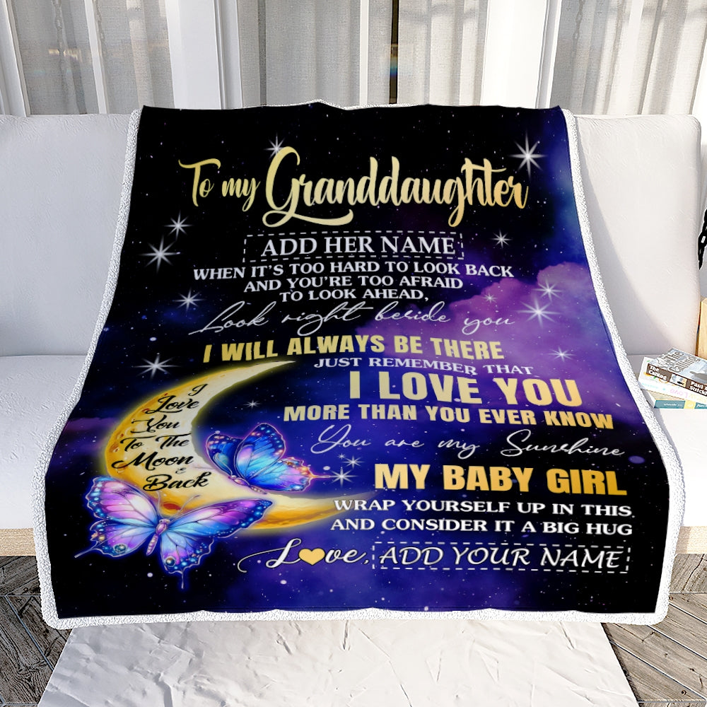Personalized To My Granddaughter Gifts From Grandma Grandpa Blanket Butterfly I Love You Valentines Gifts For Granddaughter Birthday Christmas Fleece Blanket | siriusteestore