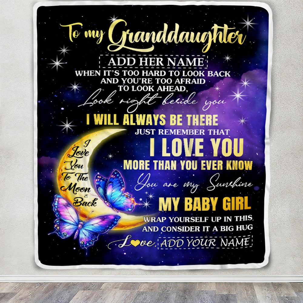 Personalized To My Granddaughter Gifts From Grandma Grandpa Blanket Butterfly I Love You Valentines Gifts For Granddaughter Birthday Christmas Fleece Blanket | siriusteestore
