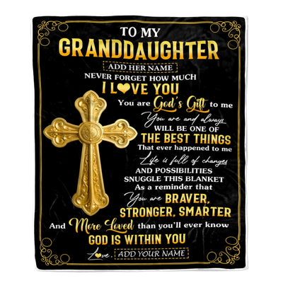 Personalized To My Granddaughter Gifts From Grandma Grandpa Blanket Christian God Is With You Gifts For Granddaughter Birthday Christmas Custom Fleece Blanket | siriusteestore