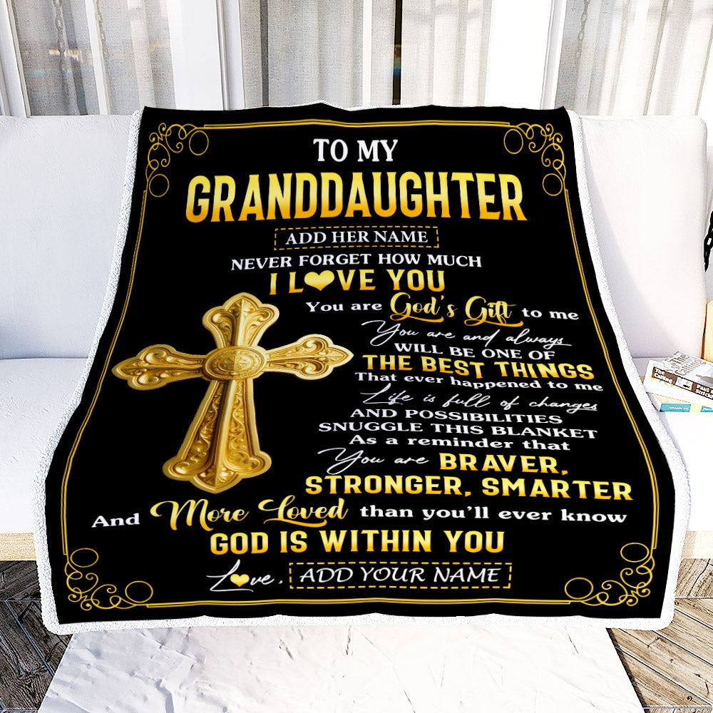 Personalized To My Granddaughter Gifts From Grandma Grandpa Blanket Christian God Is With You Gifts For Granddaughter Birthday Christmas Custom Fleece Blanket | siriusteestore