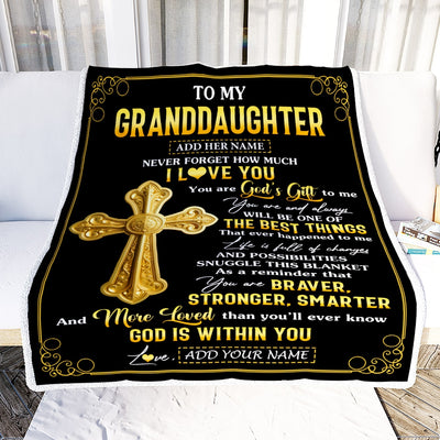 Personalized To My Granddaughter Gifts From Grandma Grandpa Blanket Christian God Is With You Gifts For Granddaughter Birthday Christmas Custom Fleece Blanket | siriusteestore
