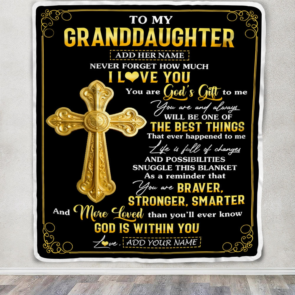 Personalized To My Granddaughter Gifts From Grandma Grandpa Blanket Christian God Is With You Gifts For Granddaughter Birthday Christmas Custom Fleece Blanket | siriusteestore
