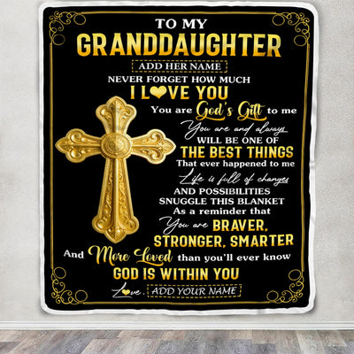 Personalized To My Granddaughter Gifts From Grandma Grandpa Blanket Christian God Is With You Gifts For Granddaughter Birthday Christmas Custom Fleece Blanket | siriusteestore