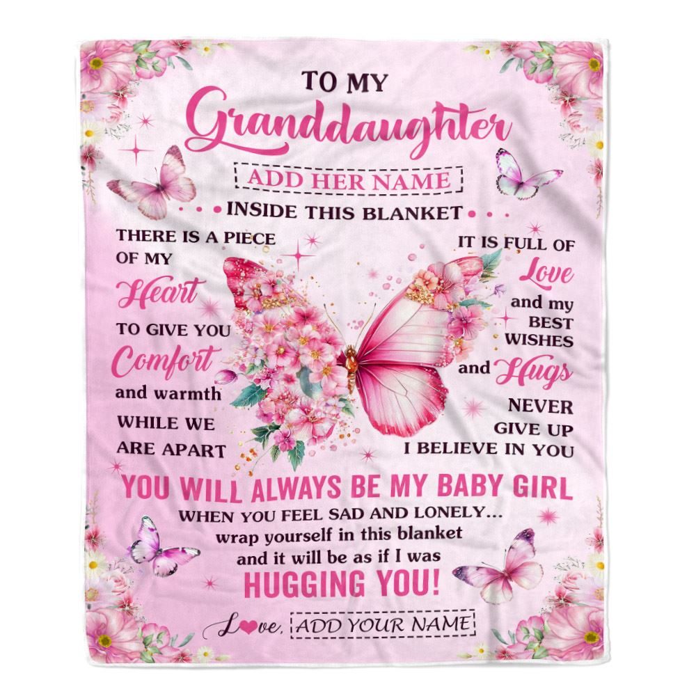 Personalized To My Granddaughter Gifts From Grandma Grandpa Blanket Floral Butterfly Birthday Gifts For Granddaughter Graduation Christmas Fleece Blanket | siriusteestore