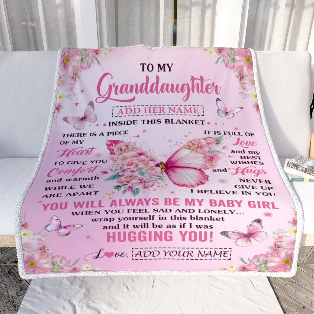 Personalized To My Granddaughter Gifts From Grandma Grandpa Blanket Floral Butterfly Birthday Gifts For Granddaughter Graduation Christmas Fleece Blanket | siriusteestore