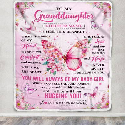 Personalized To My Granddaughter Gifts From Grandma Grandpa Blanket Floral Butterfly Birthday Gifts For Granddaughter Graduation Christmas Fleece Blanket | siriusteestore