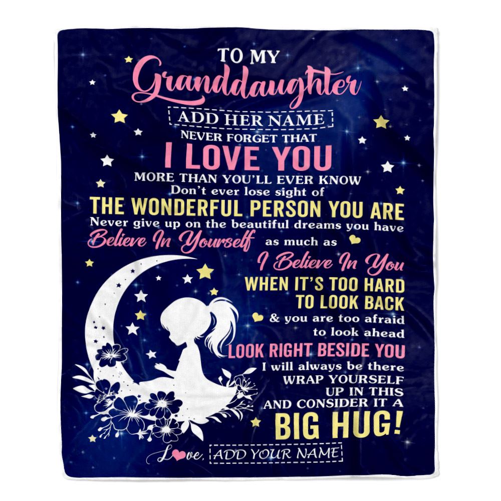 Personalized To My Granddaughter Gifts From Grandma Grandpa Blanket Floral Moon Birthday Gifts For Granddaughter Graduation Wedding Christmas Fleece Blanket | siriusteestore