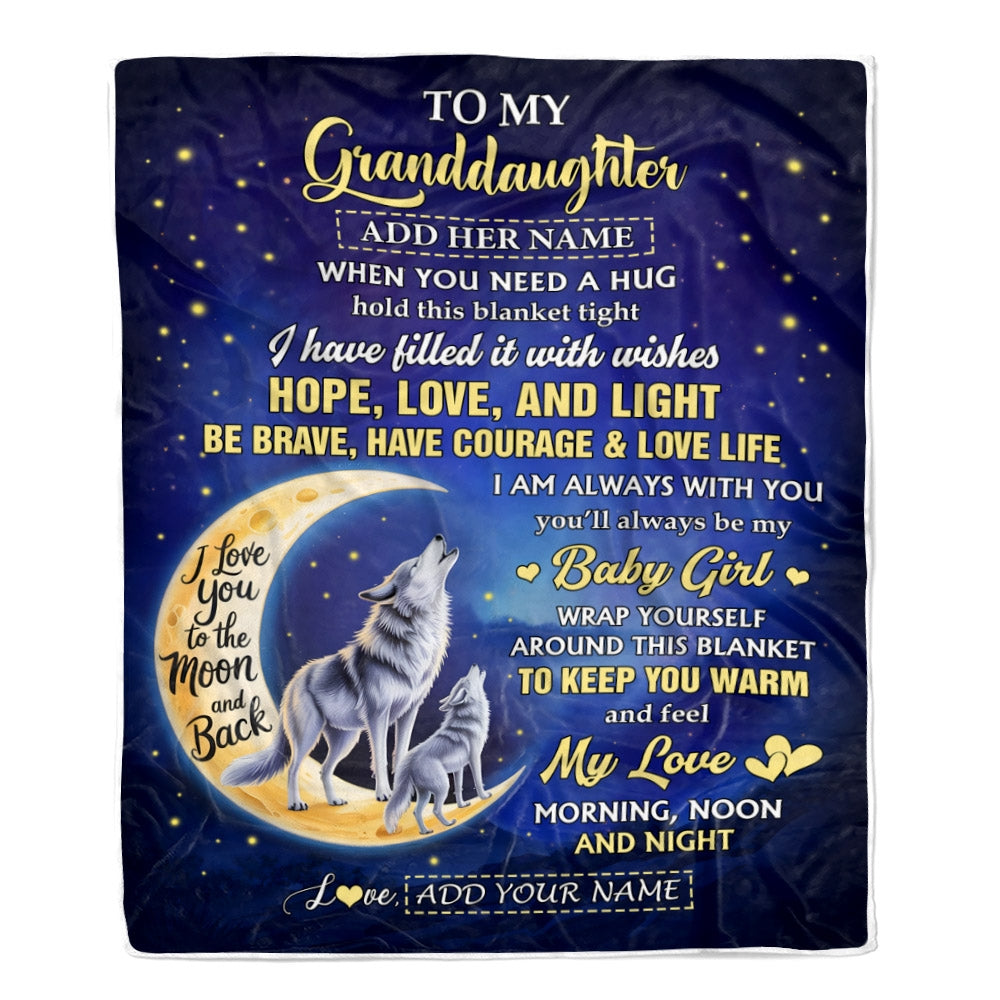 Personalized To My Granddaughter Gifts From Grandma Grandpa Blanket I Love You Moon And Back Wolf Granddaughter Birthday Gifts Christmas Fleece Blanket | siriusteestore