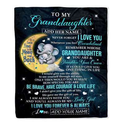 Personalized To My Granddaughter Gifts From Grandma Grandpa Blanket Moon Elephant Birthday Gifts Graduation For Granddaughter Christmas Fleece Throw Blanket | siriusteestore