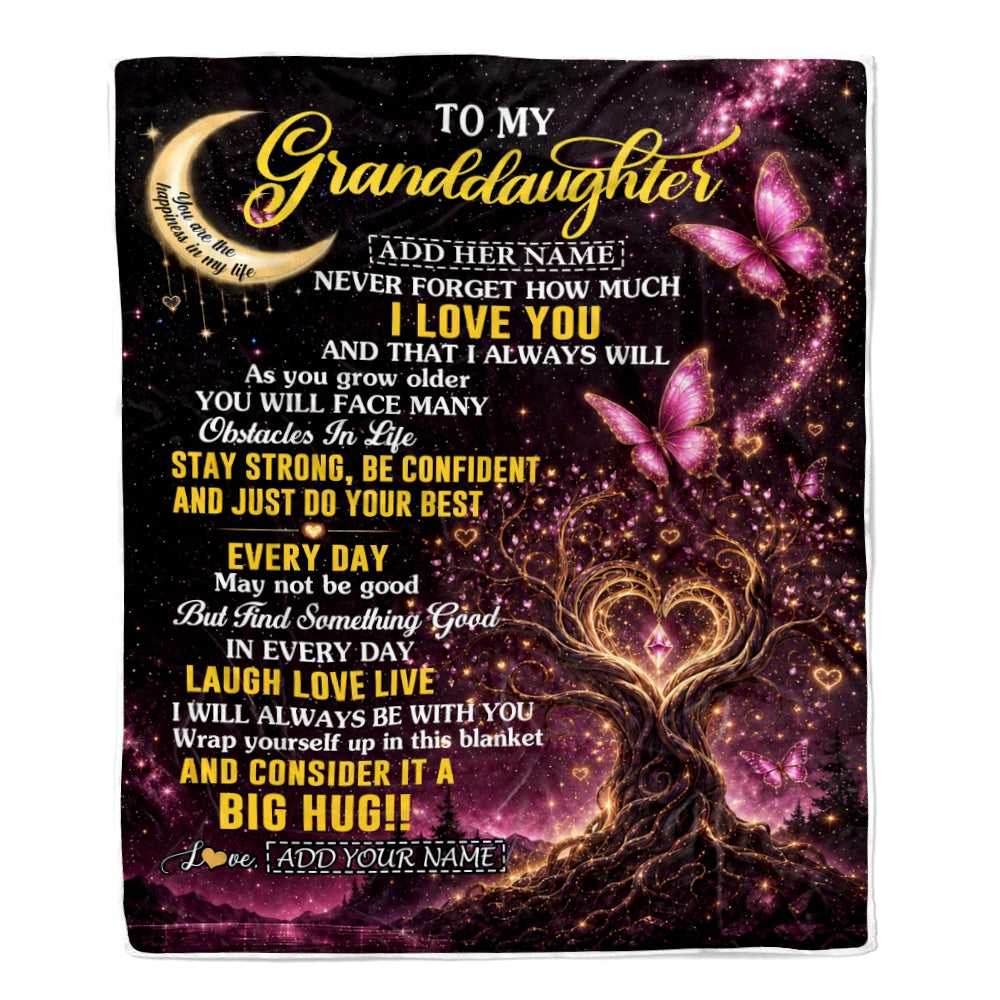 Personalized To My Granddaughter Gifts From Grandma Grandpa Blanket Purple Galaxy Butterfly Moon Birthday Gifts For Granddaughter Christmas Fleece Blanket | siriusteestore