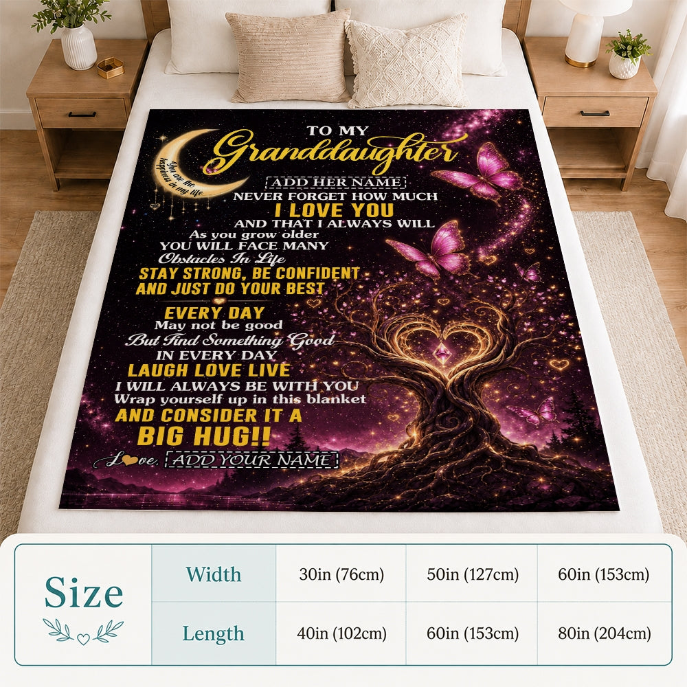 Personalized To My Granddaughter Gifts From Grandma Grandpa Blanket Purple Galaxy Butterfly Moon Birthday Gifts For Granddaughter Christmas Fleece Blanket | siriusteestore