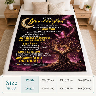 Personalized To My Granddaughter Gifts From Grandma Grandpa Blanket Purple Galaxy Butterfly Moon Birthday Gifts For Granddaughter Christmas Fleece Blanket | siriusteestore