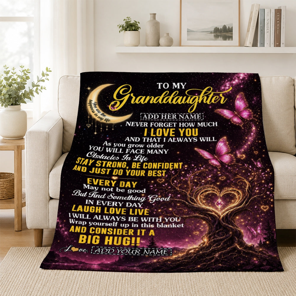 Personalized To My Granddaughter Gifts From Grandma Grandpa Blanket Purple Galaxy Butterfly Moon Birthday Gifts For Granddaughter Christmas Fleece Blanket | siriusteestore