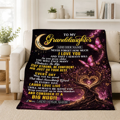 Personalized To My Granddaughter Gifts From Grandma Grandpa Blanket Purple Galaxy Butterfly Moon Birthday Gifts For Granddaughter Christmas Fleece Blanket | siriusteestore