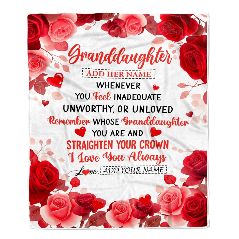 Personalized To My Granddaughter Gifts From Grandma Grandpa Blanket Rose Flower Anniversary Birthday Gifts Granddaughter Graduation Christmas Fleece Blanket | siriusteestore