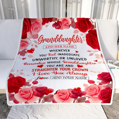 Personalized To My Granddaughter Gifts From Grandma Grandpa Blanket Rose Flower Anniversary Birthday Gifts Granddaughter Graduation Christmas Fleece Blanket | siriusteestore