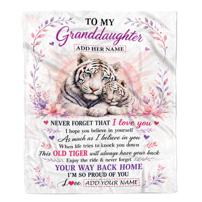 Personalized To My Granddaughter Gifts From Grandma Grandpa Blanket White Tiger This Old Tiger Birthday Christmas Gift For Granddaughter Custom Fleece Blanket | siriusteestore