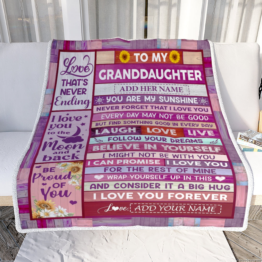 Personalized To My Granddaughter Gifts From Grandma Grandpa Blanket Wood My Sunshine Birthday Gifts For Granddaughter Christmas Graduation Fleece Blanket | siriusteestore