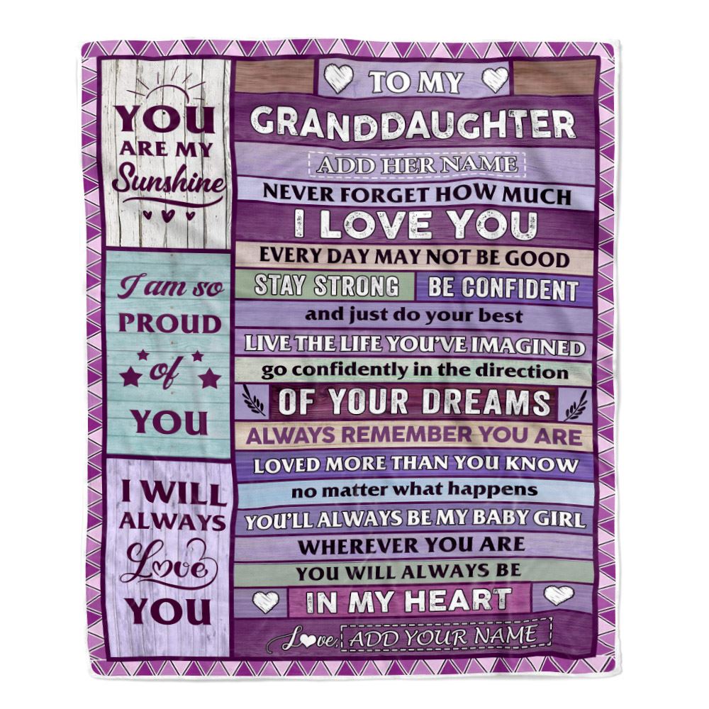 Personalized To My Granddaughter Gifts From Grandma Grandpa Blanket Wood Purple Gifts Grown Granddaughter Birthday Gifts Graduation Christmas Fleece Blanket | siriusteestore