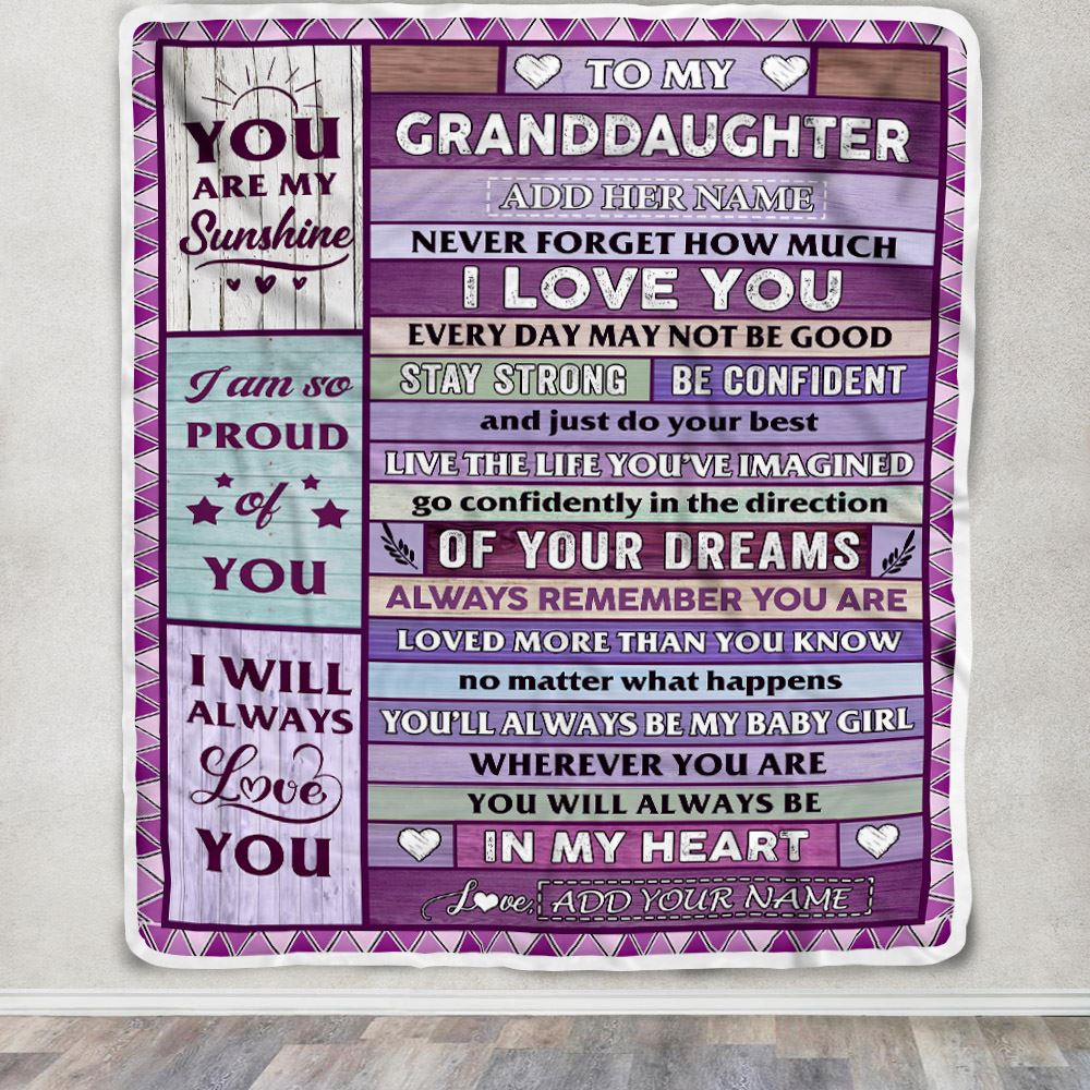 Personalized To My Granddaughter Gifts From Grandma Grandpa Blanket Wood Purple Gifts Grown Granddaughter Birthday Gifts Graduation Christmas Fleece Blanket | siriusteestore
