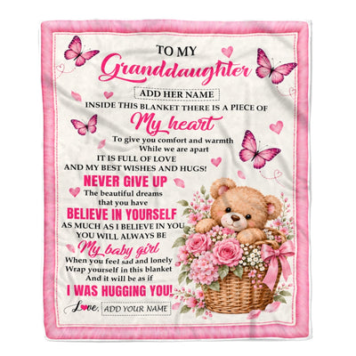 Personalized To My Granddaughter Gifts From Grandma Grandpa Inside This Blanket Butterfly Bear Birthday Gift For Granddaughter Christmas Custom Fleece Blanket | siriusteestore