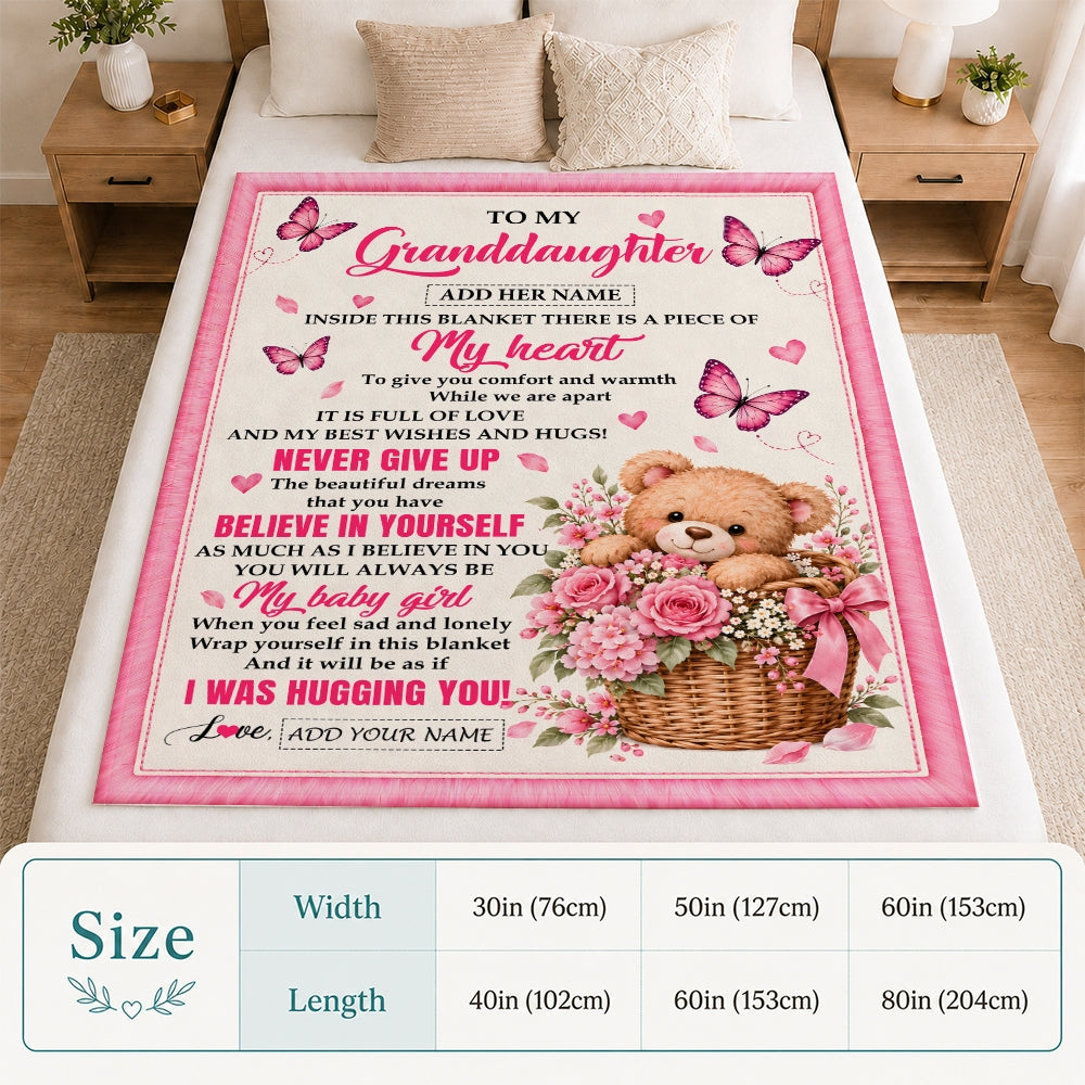 Personalized To My Granddaughter Gifts From Grandma Grandpa Inside This Blanket Butterfly Bear Birthday Gift For Granddaughter Christmas Custom Fleece Blanket | siriusteestore
