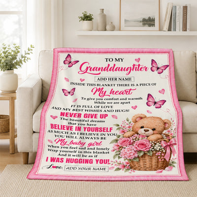 Personalized To My Granddaughter Gifts From Grandma Grandpa Inside This Blanket Butterfly Bear Birthday Gift For Granddaughter Christmas Custom Fleece Blanket | siriusteestore