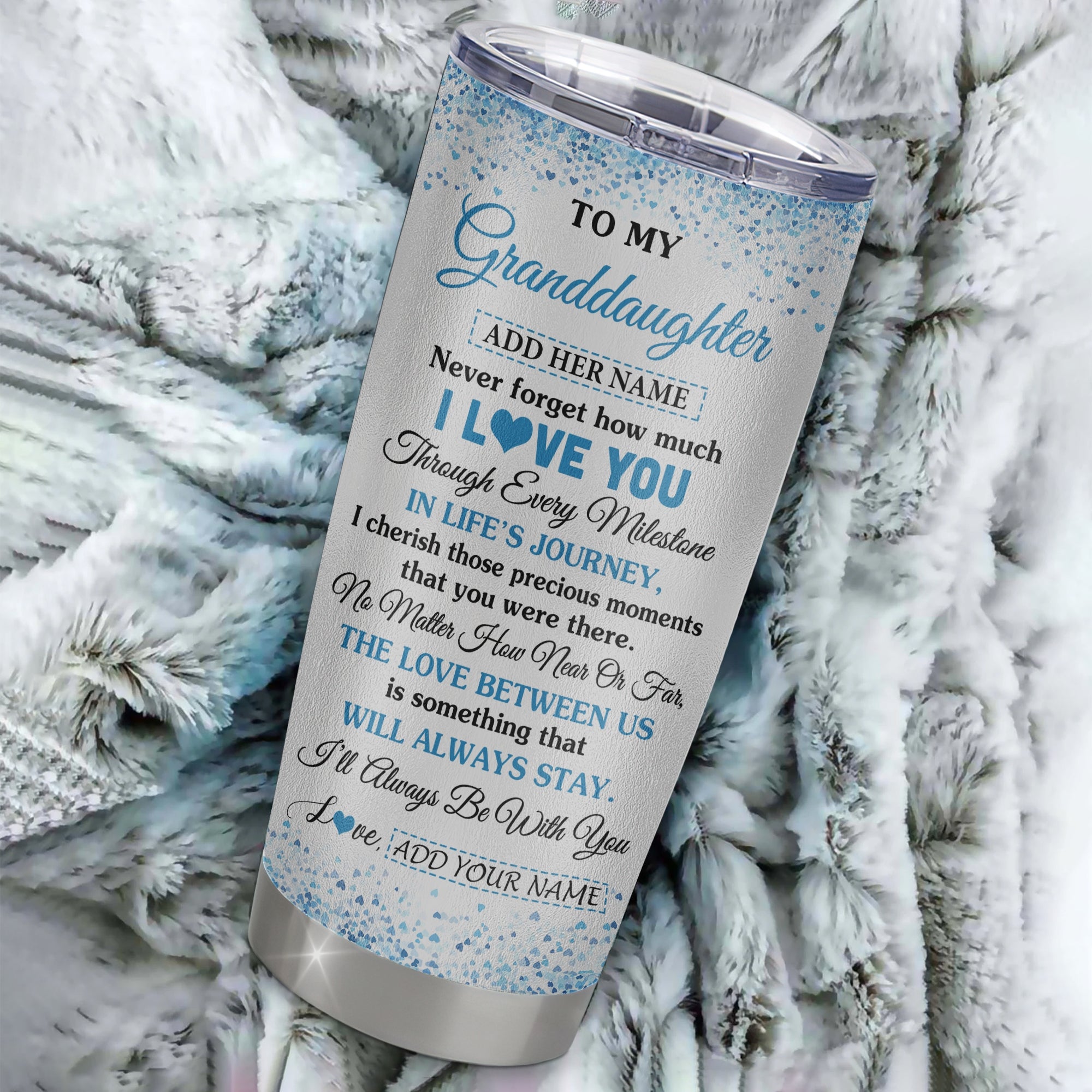 Personalized To My Granddaughter Gifts From Grandma Grandpa Tumbler Blue Tree Butterfly Birthday Gifts For Granddaughter Graduation Christmas Custom Cup Travel Mug | siriusteestore