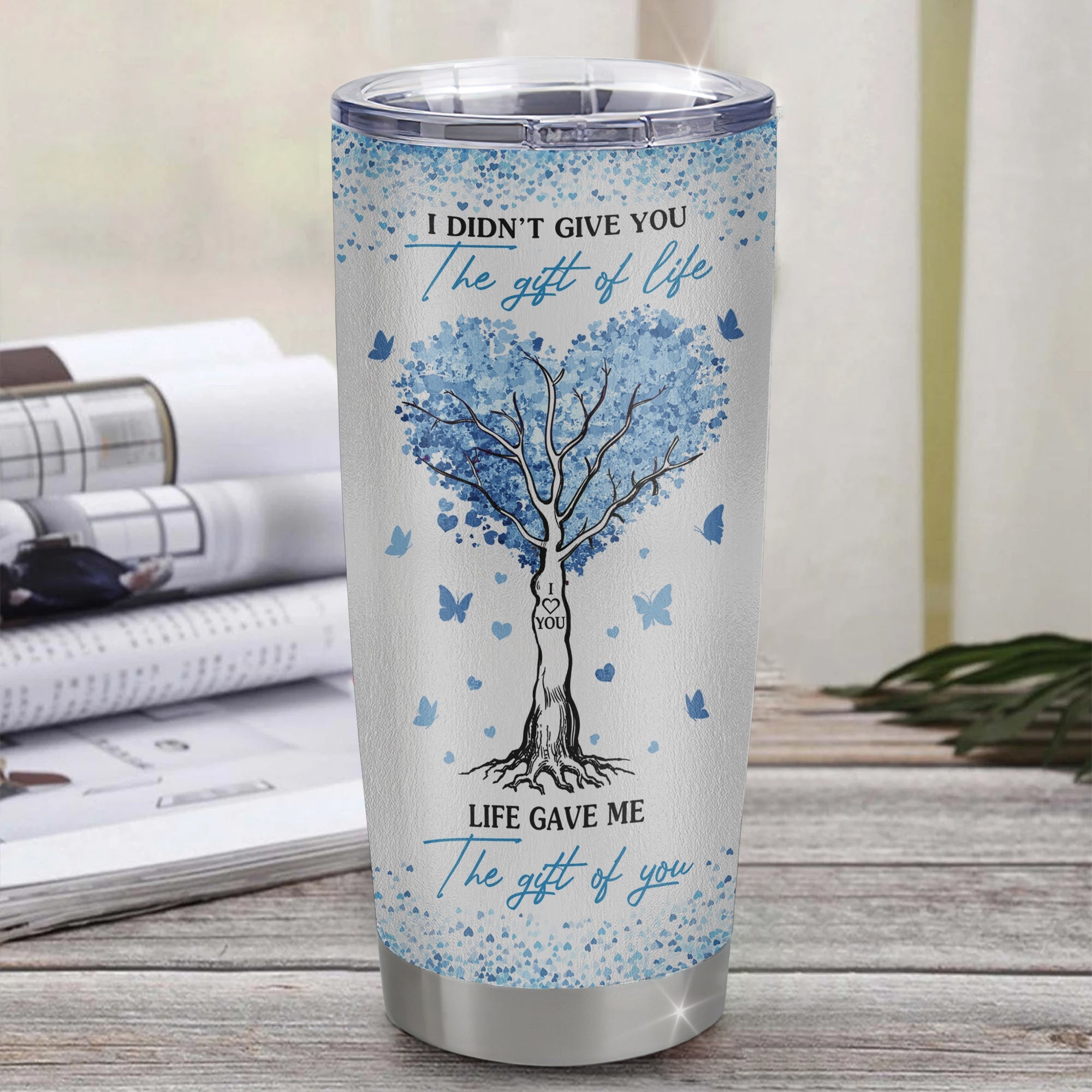 Personalized To My Granddaughter Gifts From Grandma Grandpa Tumbler Blue Tree Butterfly Birthday Gifts For Granddaughter Graduation Christmas Custom Cup Travel Mug | siriusteestore