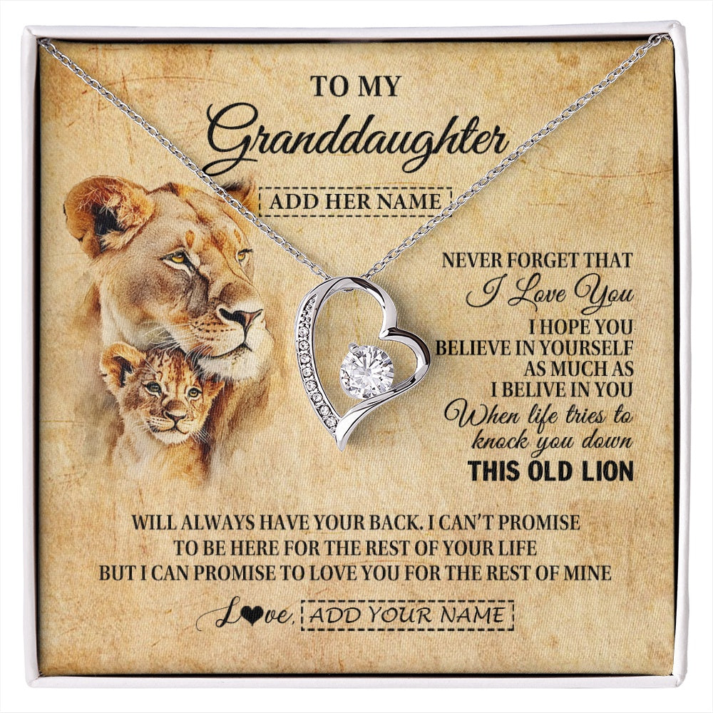 Forever Love Necklace 14K White Gold Finish | 1 | Personalized To My Granddaughter Gifts From Grandma Lion Necklace I Love You Granddaughter Birthday Gifts Graduation Christmas Custom Gift Box Message Card | siriusteestore.myshopify