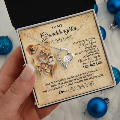Forever Love Necklace 14K White Gold Finish | 2 | Personalized To My Granddaughter Gifts From Grandma Lion Necklace I Love You Granddaughter Birthday Gifts Graduation Christmas Custom Gift Box Message Card | siriusteestore.myshopify