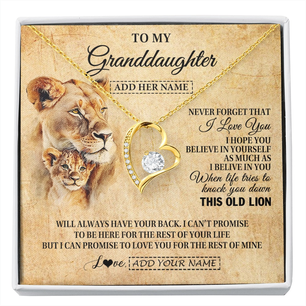 Forever Love Necklace 18K Yellow Gold Finish | 1 | Personalized To My Granddaughter Gifts From Grandma Lion Necklace I Love You Granddaughter Birthday Gifts Graduation Christmas Custom Gift Box Message Card | siriusteestore.myshopify