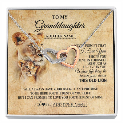 Interlocking Hearts Necklace Stainless Steel & Rose Gold Finish | 1 | Personalized To My Granddaughter Gifts From Grandma Lion Necklace I Love You Granddaughter Birthday Gifts Graduation Christmas Custom Gift Box Message Card | siriusteestore.myshopify