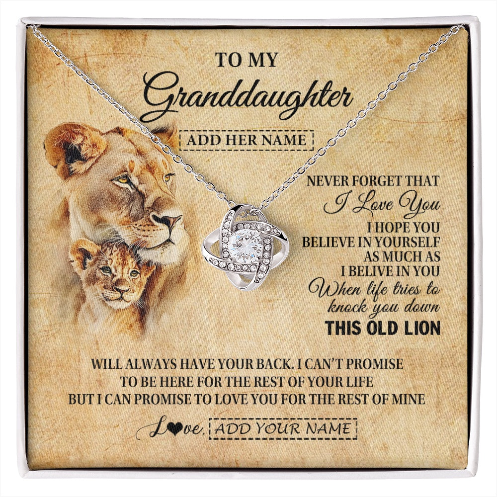 Love Knot Necklace 14K White Gold Finish | 1 | Personalized To My Granddaughter Gifts From Grandma Lion Necklace I Love You Granddaughter Birthday Gifts Graduation Christmas Custom Gift Box Message Card | siriusteestore.myshopify