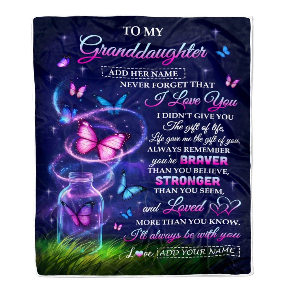 Personalized To My Granddaughter Gifts From Grandma Nana Blanket Butterfly Never Forget Birthday Presents Gifts For Granddaughter Christmas Custom Fleece Blanket | siriusteestore