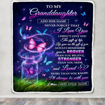 Personalized To My Granddaughter Gifts From Grandma Nana Blanket Butterfly Never Forget Birthday Presents Gifts For Granddaughter Christmas Custom Fleece Blanket | siriusteestore