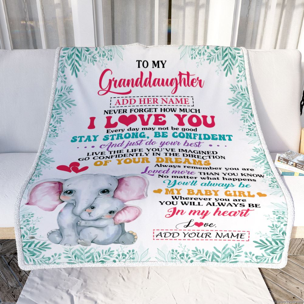 Personalized To My Granddaughter Gifts From Grandma Nana Blanket Elephant Never Forget How Much I Love You Granddaughter Birthday Christmas Fleece Blanket | siriusteestore