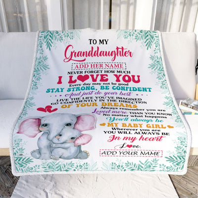 Personalized To My Granddaughter Gifts From Grandma Nana Blanket Elephant Never Forget How Much I Love You Granddaughter Birthday Christmas Fleece Blanket | siriusteestore