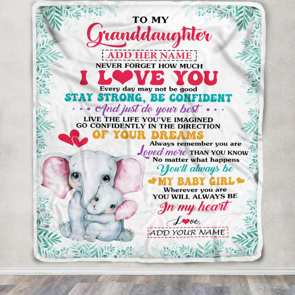 Personalized To My Granddaughter Gifts From Grandma Nana Blanket Elephant Never Forget How Much I Love You Granddaughter Birthday Christmas Fleece Blanket | siriusteestore