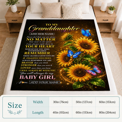 Personalized To My Granddaughter Gifts From Grandma Nana Blanket Sunflower Butterfly Inspirational Birthday Gift For Granddaughter Christmas Fleece Blanket | siriusteestore