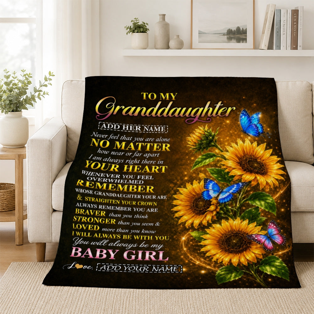 Personalized To My Granddaughter Gifts From Grandma Nana Blanket Sunflower Butterfly Inspirational Birthday Gift For Granddaughter Christmas Fleece Blanket | siriusteestore