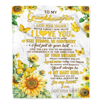 Personalized To My Granddaughter Gifts From Grandma Nana Blanket Sunflower Never Forget How Much I Love You Granddaughter Birthday Christmas Fleece Blanket | siriusteestore