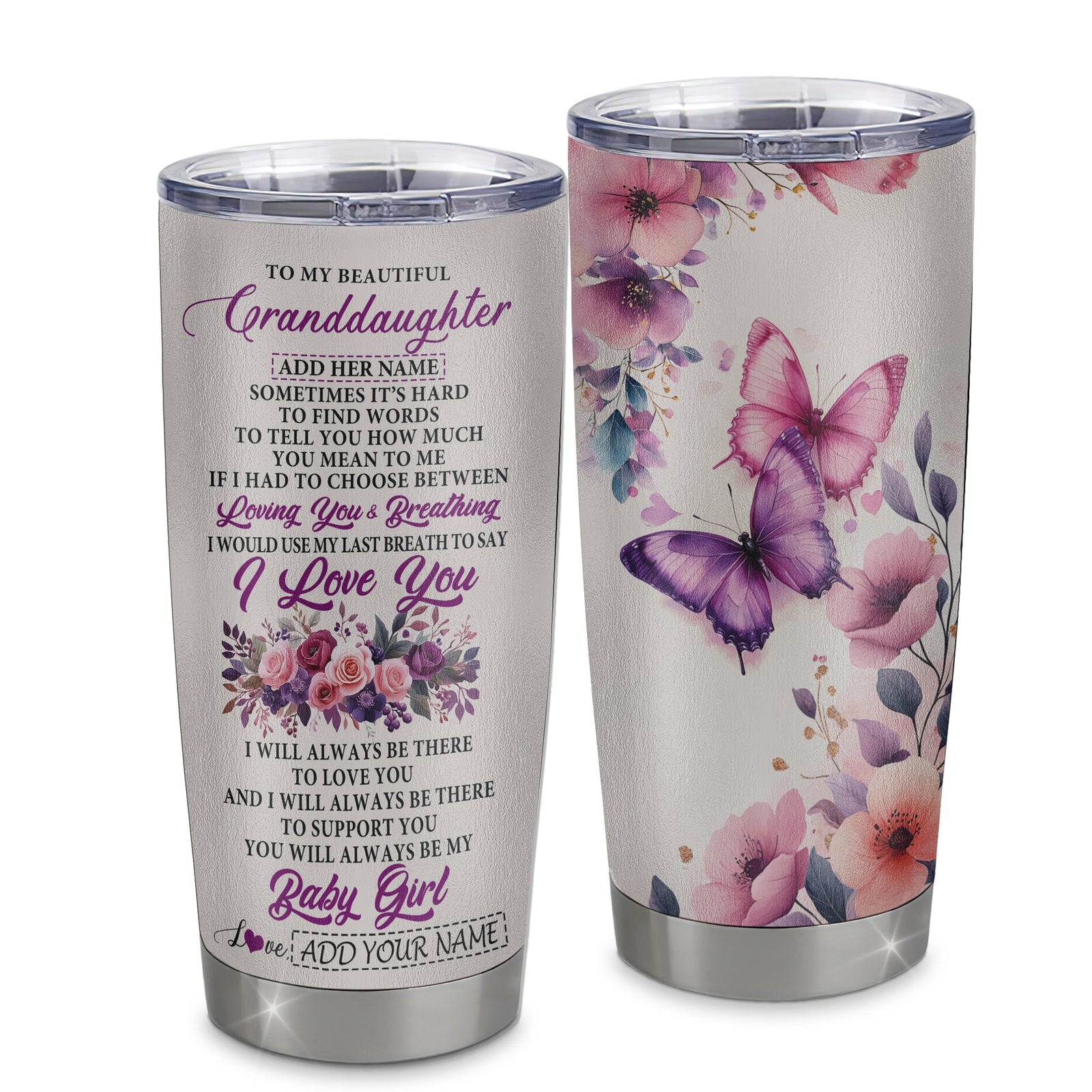 Personalized To My Granddaughter Gifts From Grandma Nana Tumbler Purple Floral Loving You Birthday Gifts For Granddaughter Christmas Custom Stainless Steel Travel Mug Shirt & Hoodie | siriusteestore