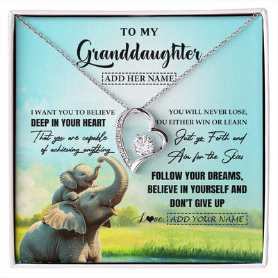 Forever Love Necklace 14K White Gold Finish | 1 | Personalized To My Granddaughter Gifts From Grandma Necklace Don't Give Up Elephant Gifts For Granddaughter Birthday Graduation Christmas Gift Box Message Card | https://siriusteestore.