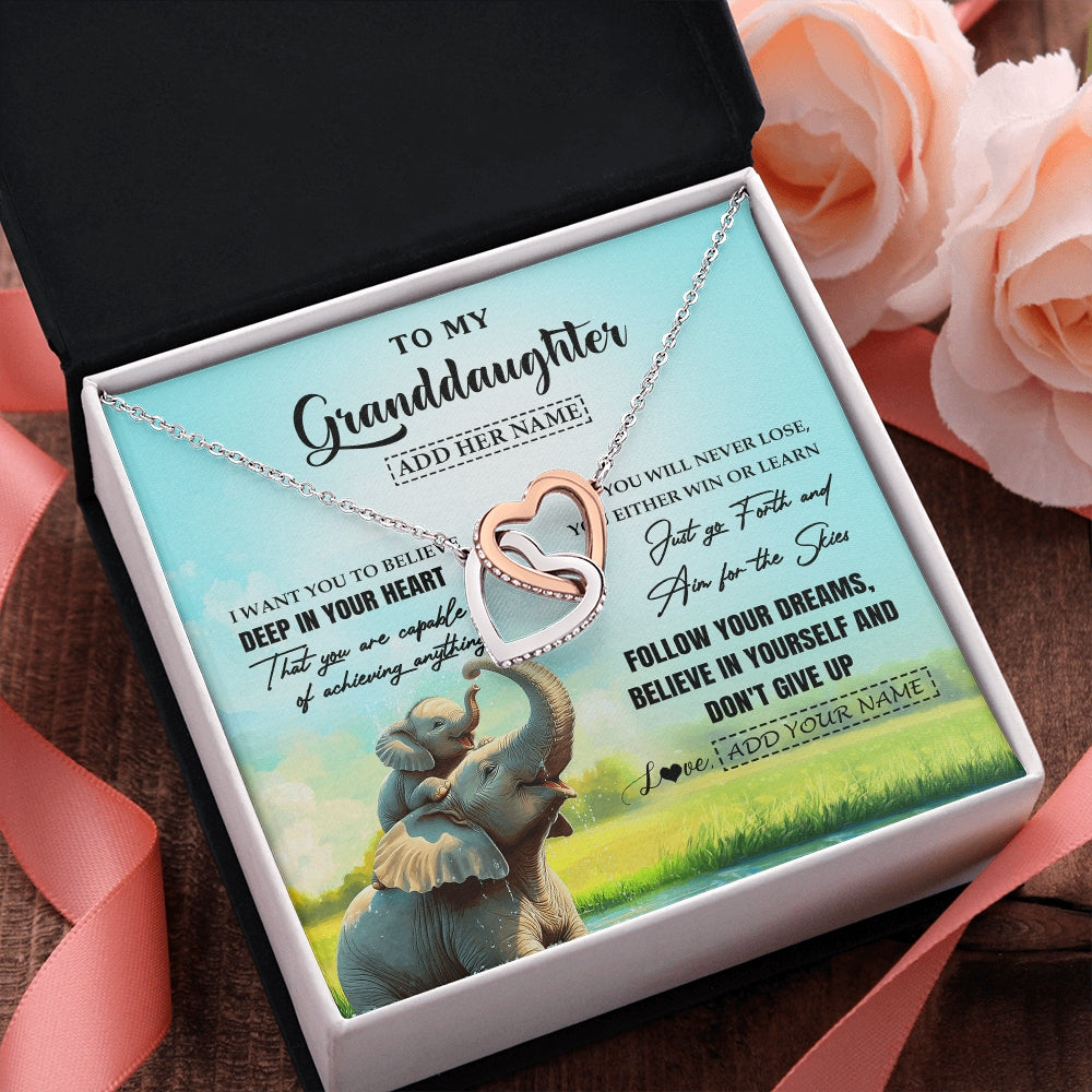 Interlocking Hearts Necklace Stainless Steel & Rose Gold Finish | 2 | Personalized To My Granddaughter Gifts From Grandma Necklace Don't Give Up Elephant Gifts For Granddaughter Birthday Graduation Christmas Gift Box Message Card | https://siriusteestore.